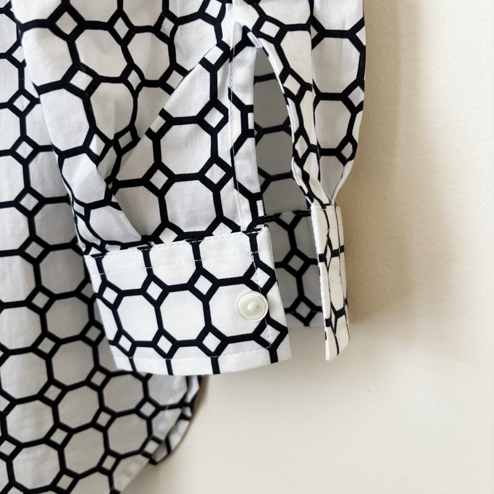 Hinson Wu Black & White Geo Print Button Front Katherin Shirt Sz 10 Quiet Luxury - Picture 5 of 7